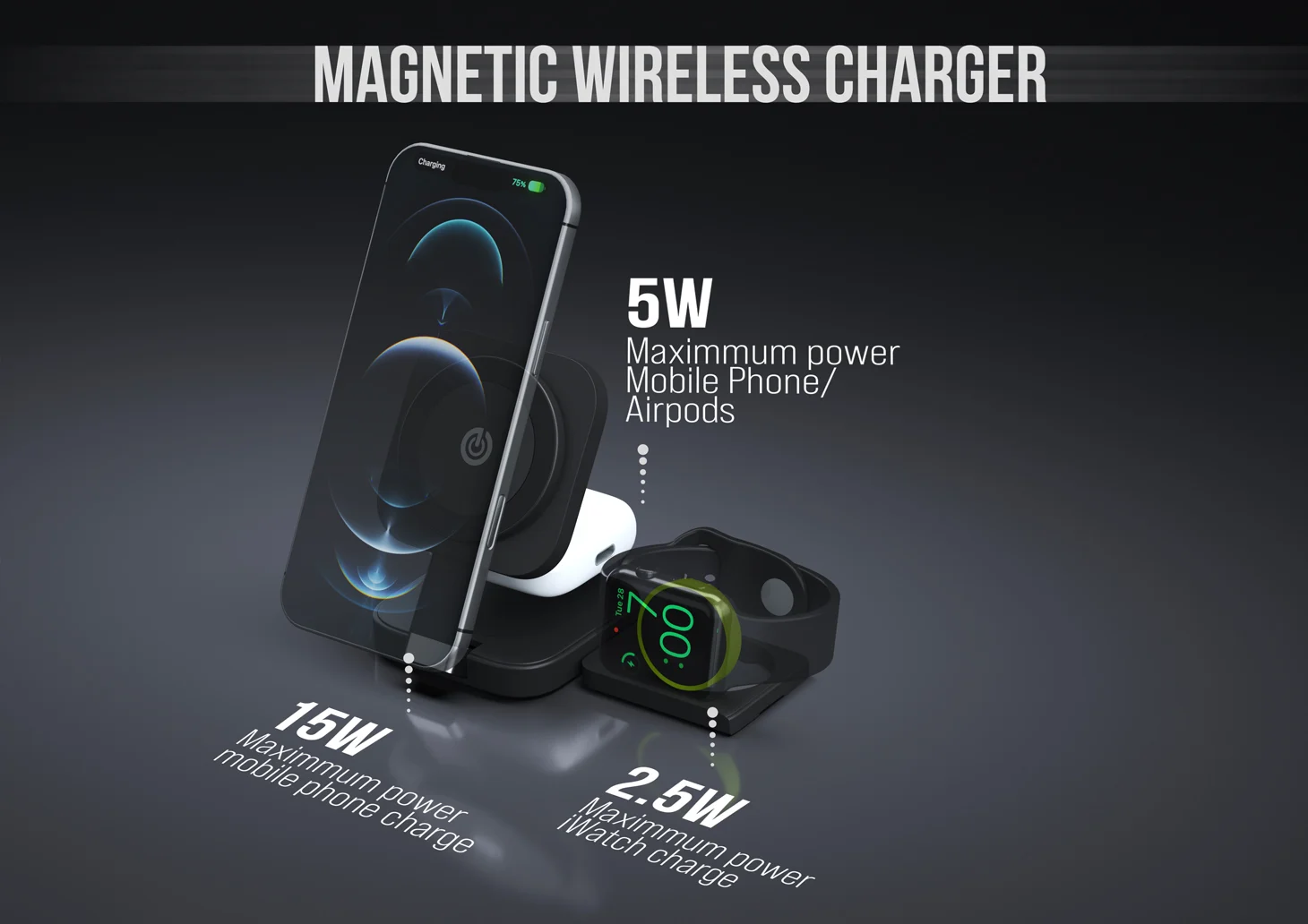 Chargeur Sans Fil Pliable Goui BEND 3-en-1 MagSafe Apple Watch AirPods Maroc