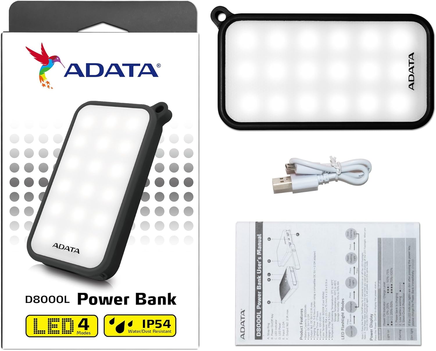 Batterie Power Bank ADATA D8000L Noir 8000 mAh AD8000L-5V-CBK Maroc