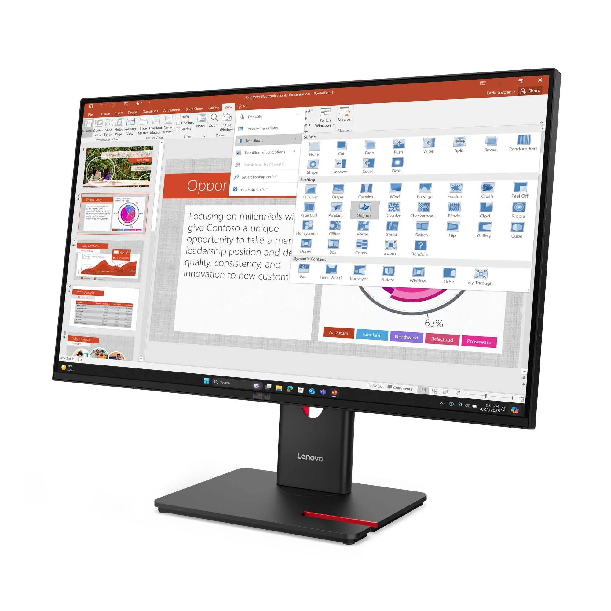 Écran Lenovo ThinkVision T27-40 vue trois-quarts