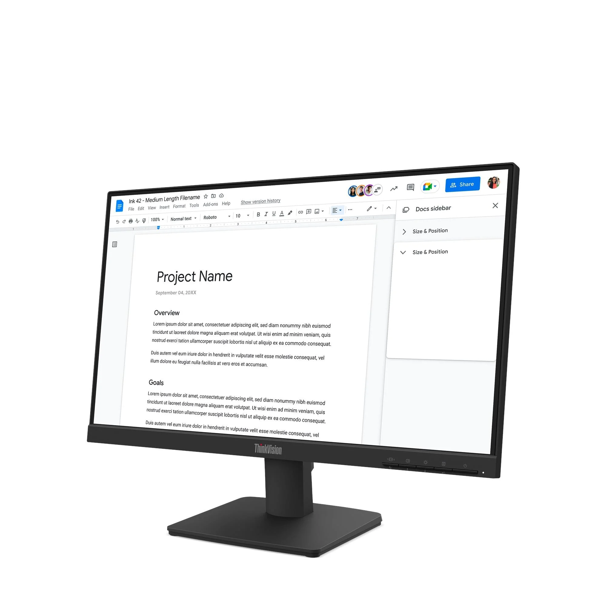 Écran Lenovo ThinkVision S22-4e vue trois-quarts