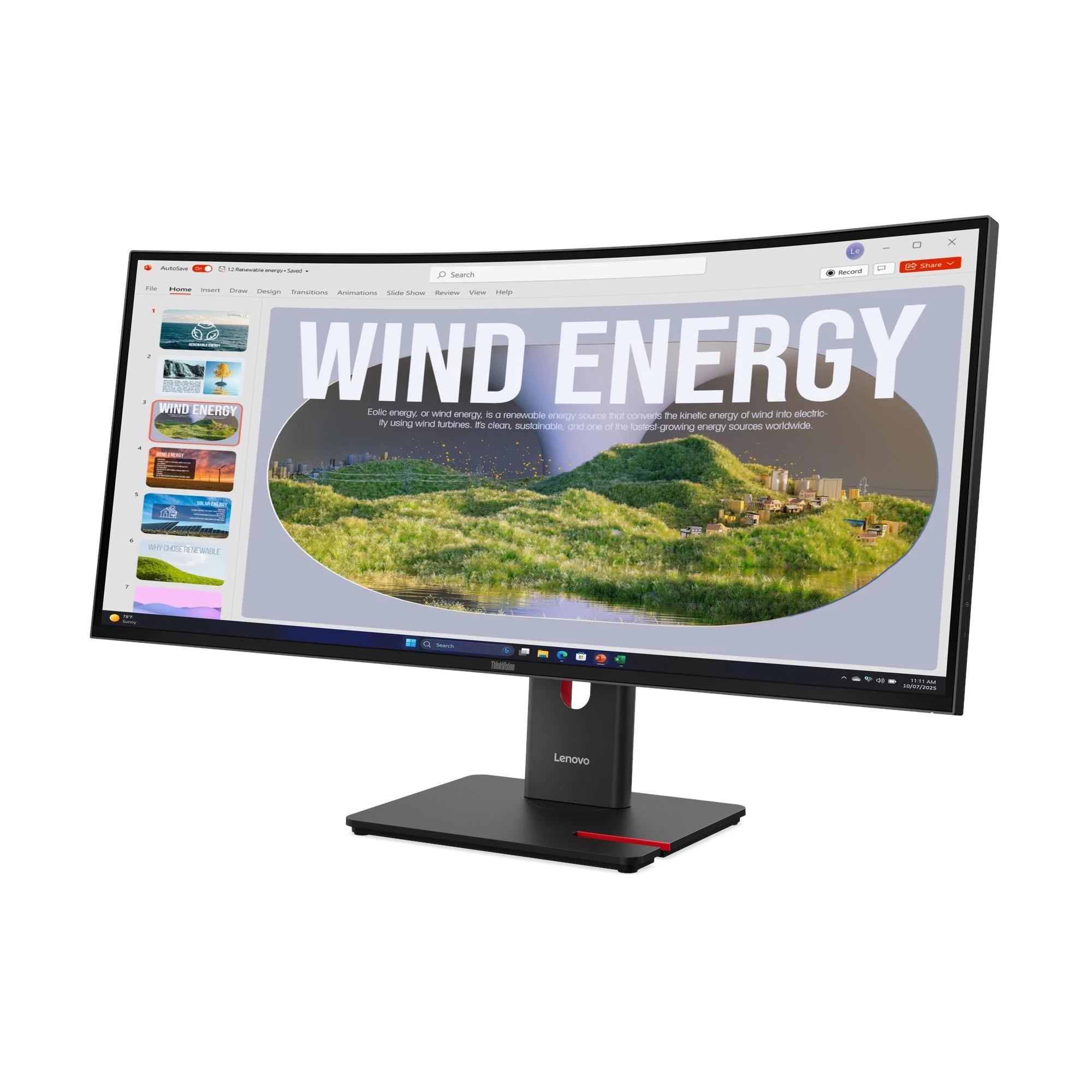 Écran Lenovo ThinkVision T34WD-40 vue trois-quarts