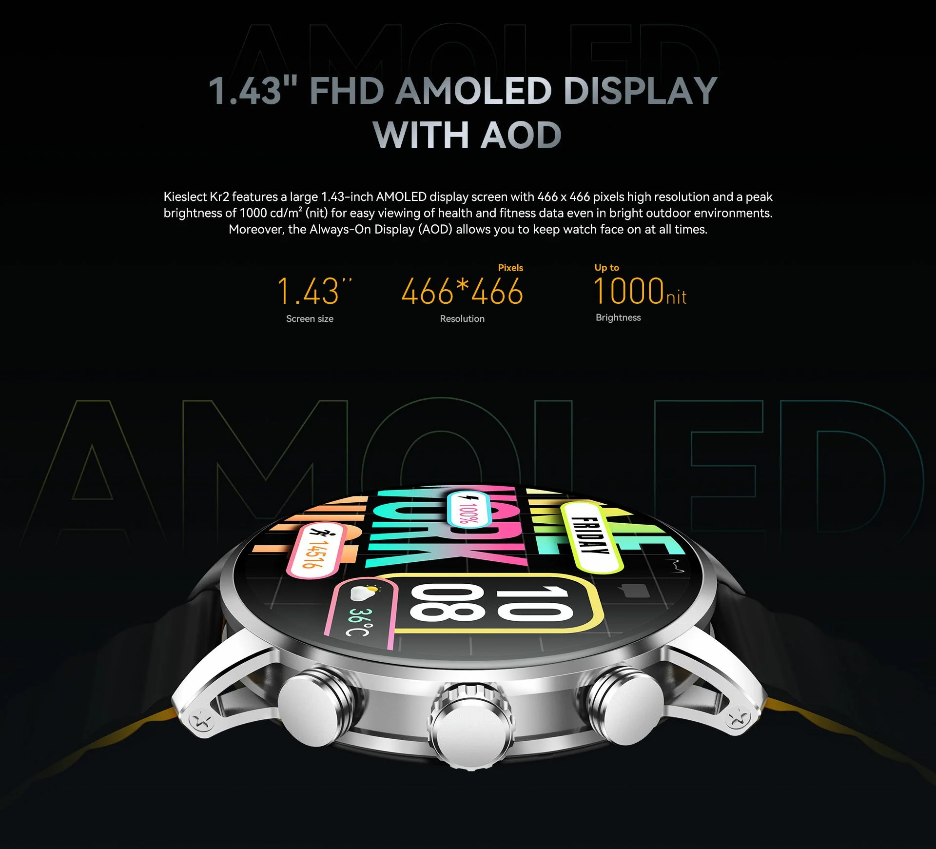 Montre Connectée Bluetooth Kieslect Kr2 AMOLED Maroc