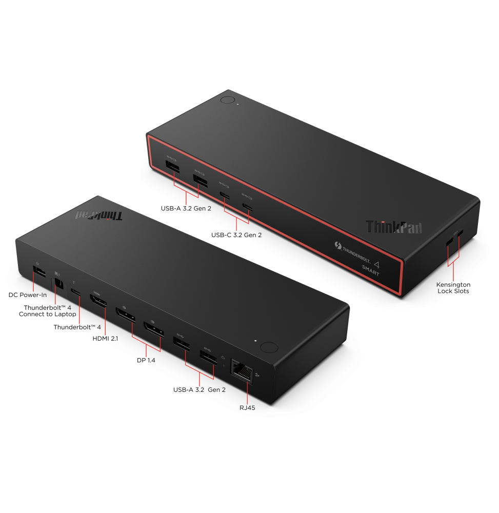 Lenovo ThinkPad Thunderbolt 4 Smart Dock Gen2 7500 Thunderbolt 4 40 Gbps 100W Dual 4K / 8K (40BE0135EU) — vue de face — livraison Global Zone à Rabat