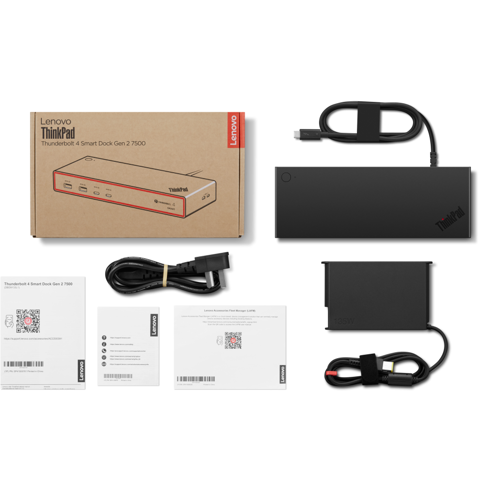Lenovo ThinkPad Thunderbolt 4 Smart Dock Gen2 7500 Thunderbolt 4 40 Gbps 100W Dual 4K / 8K (40BE0135EU) — vue latérale — livraison Global Zone à Tanger