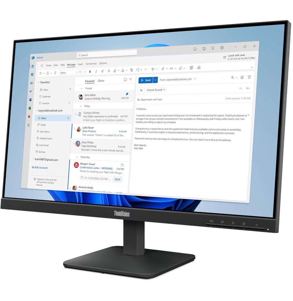 Lenovo ThinkVision S24-4e 24" Full HD 100 Hz IPS (64B5KAT1EU) — vue de face — livraison Global Zone à Rabat