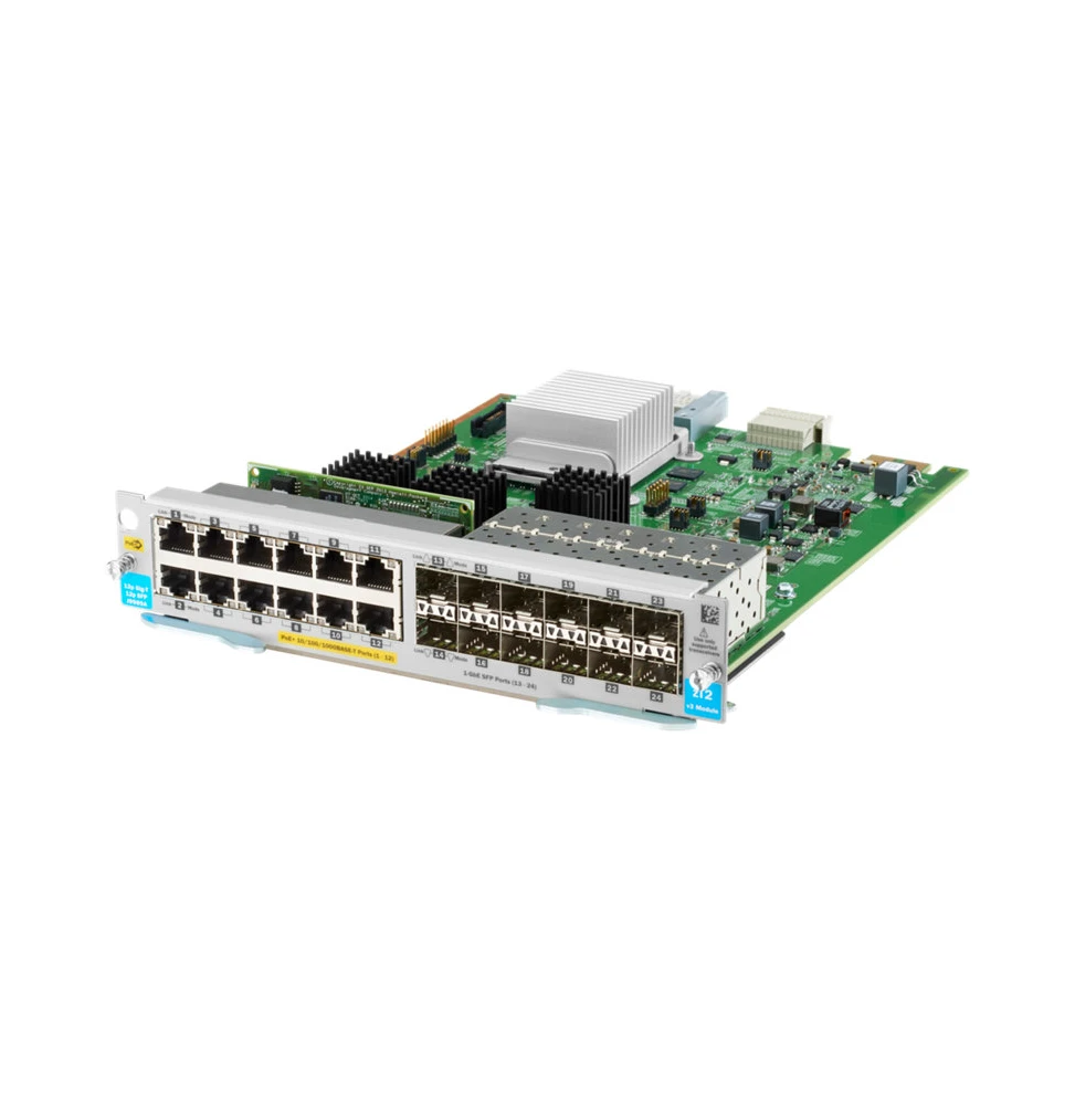 Module Réseau Aruba 12 ports 10/100/1000BASE-T PoE+ / 12 ports 1GbE SFP MACsec v3 zl2 J9989A vue de face