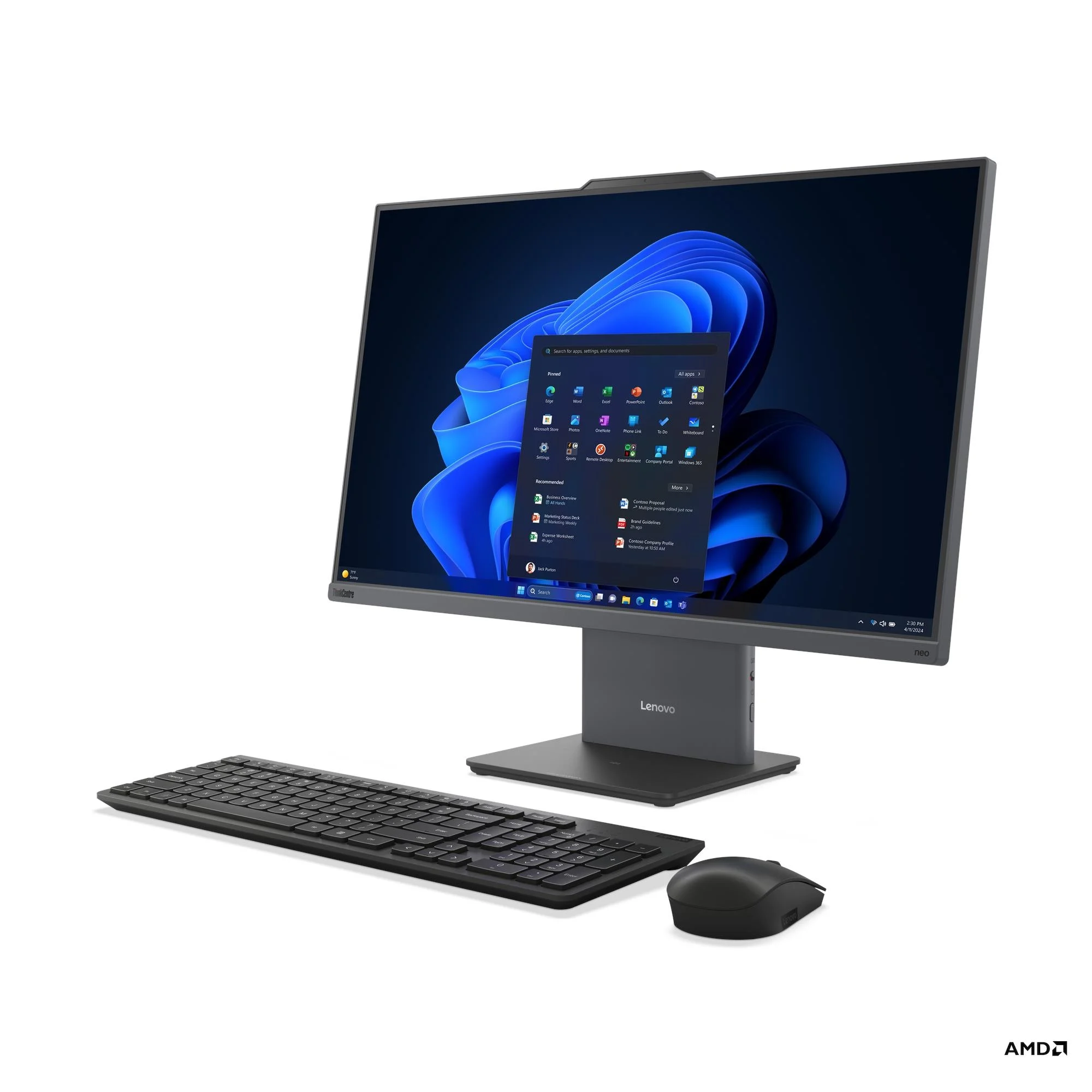 PC tout-en-un Lenovo ThinkCentre neo 55a 24 Gen 6 vue trois-quarts