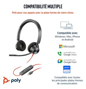 POLY Micro-casque Blackwire 3320 stéréo USB-C certifié Microsoft Teams + adaptateur USB-C/A (8X220AA)
