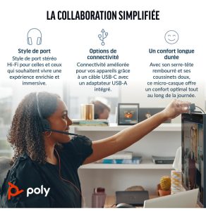 POLY Micro-casque Blackwire 3320 stéréo USB-C certifié Microsoft Teams + adaptateur USB-C/A (8X220AA)