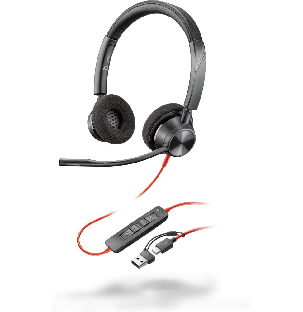 POLY Micro-casque Blackwire 3320 stéréo USB-C certifié Microsoft Teams + adaptateur USB-C/A (8X220AA)