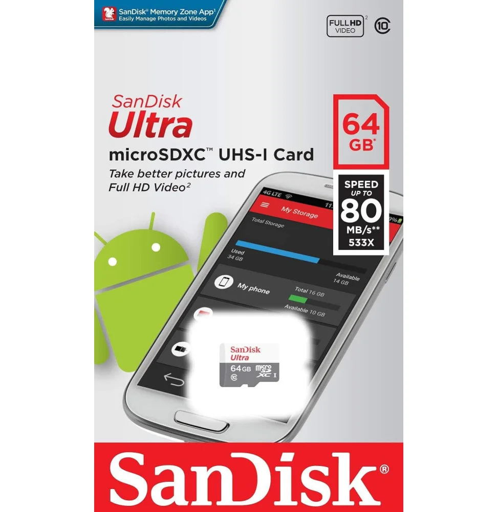 Carte mémoire SanDisk Ultra microSDXC 64 Go vue rapprochée