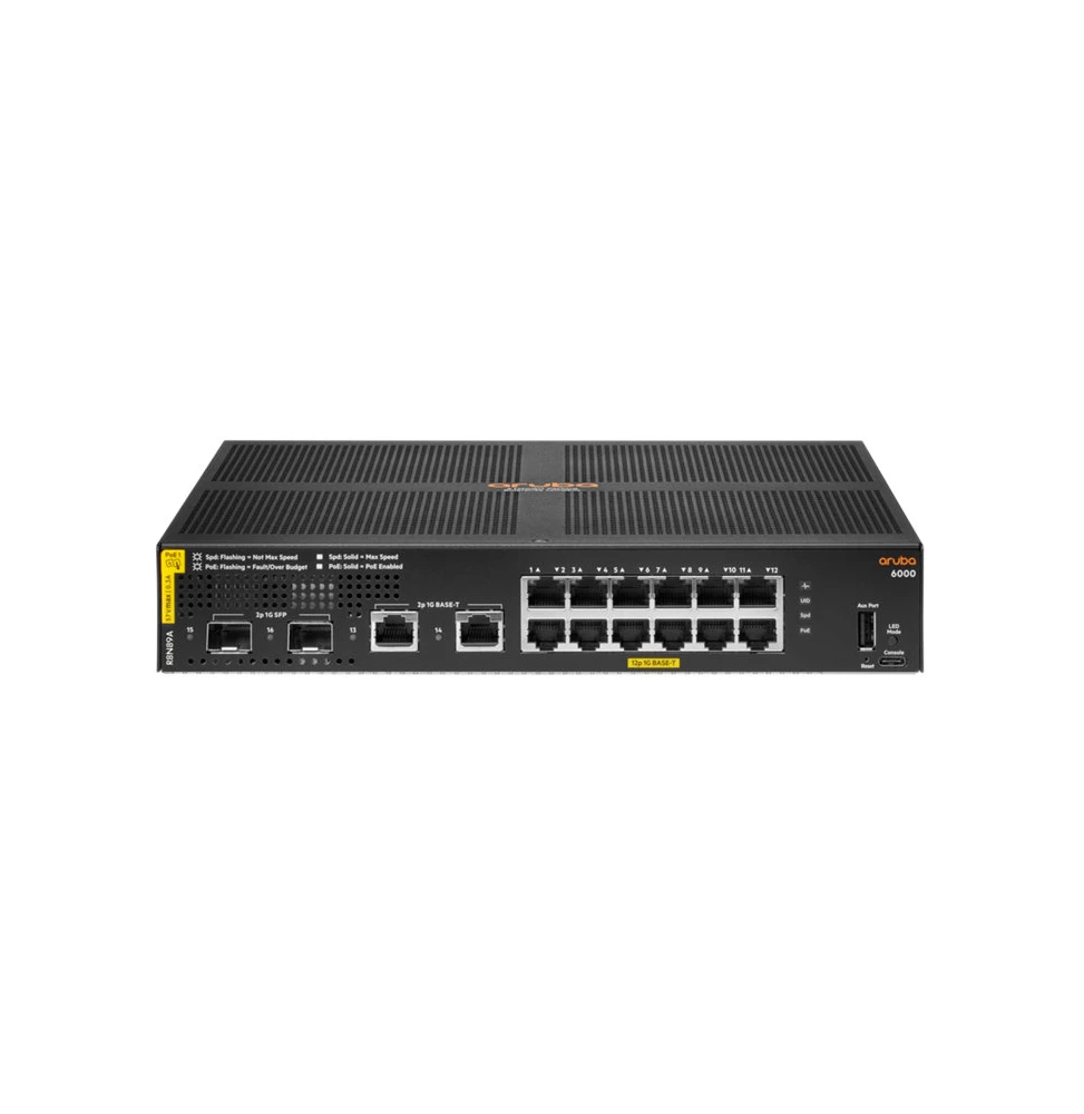 Switch PoE Aruba CX 6000 12G Classe 4 PoE 2G/2SFP 139 W R8N89A vue de face