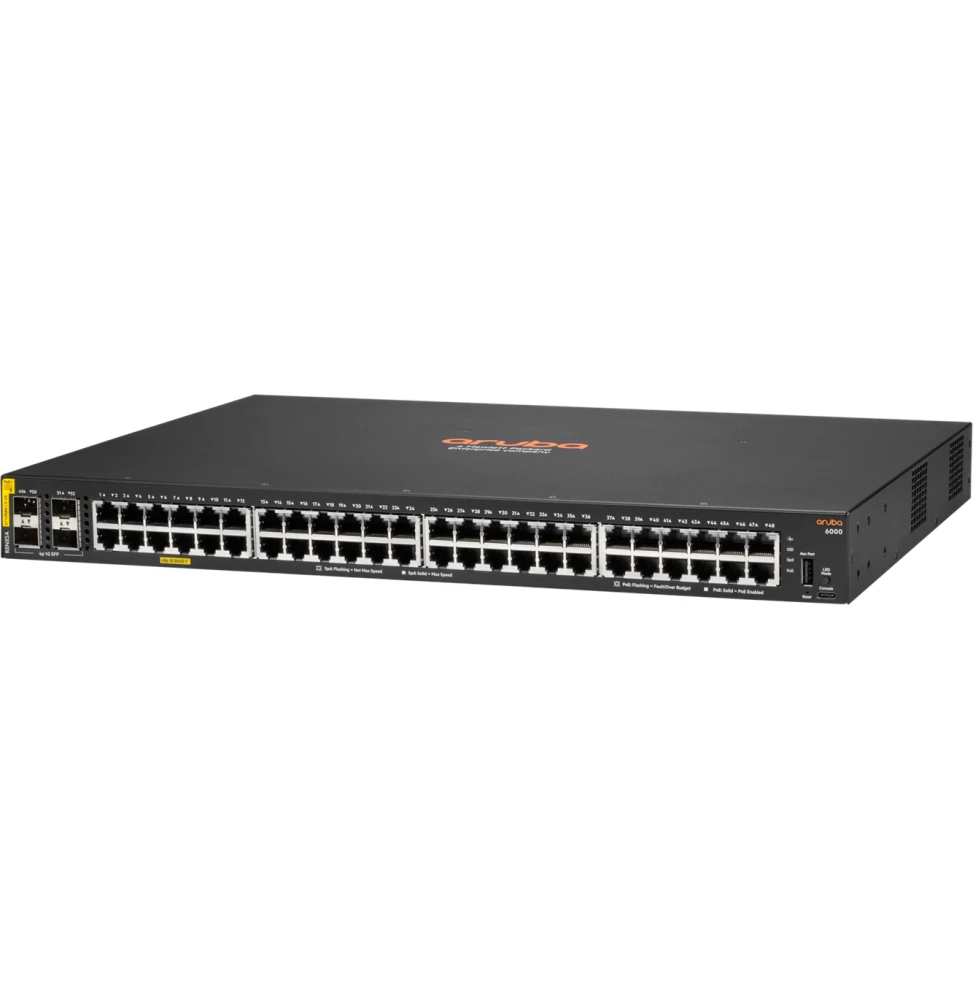 Switch PoE Aruba CX 6000 48G Classe 4 PoE 4SFP 370 W R8N85A vue 2 — Global Zone Rabat
