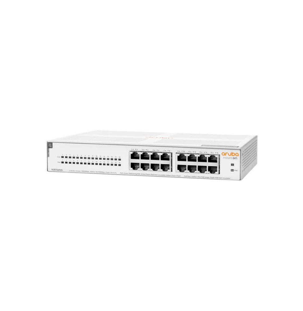 Switch PoE Aruba Instant On 1430 16G classe 4 PoE 124 W R8R48A vue de face