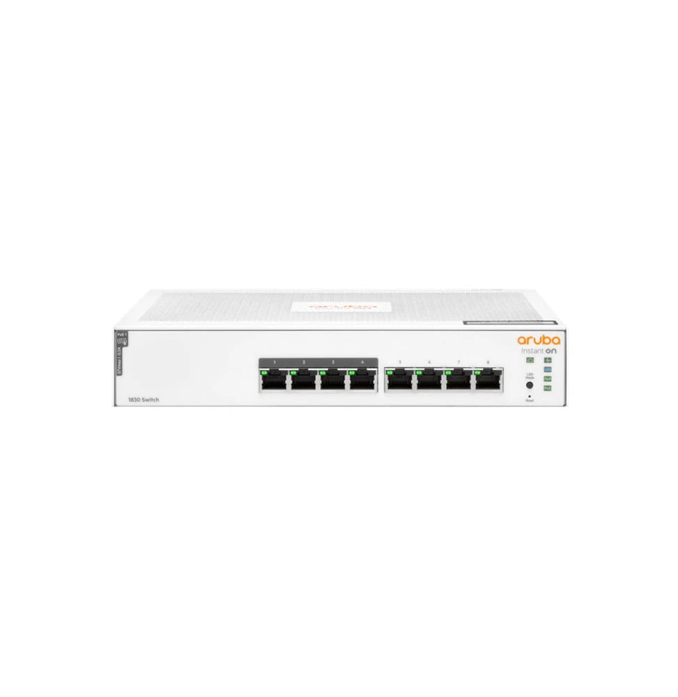 Switch PoE Aruba Instant On 1830 8G 4p Classe 4 PoE 65 W JL811A vue de face