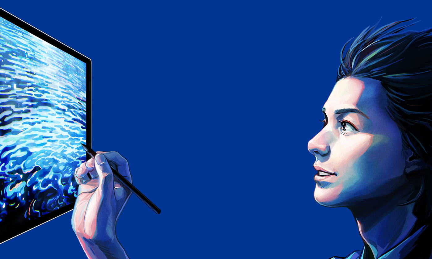 Tablette Graphique avec Écran Wacom MovinkPad Pro 14 vue d’angle