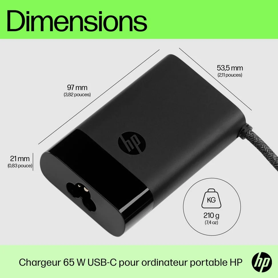 Chargeur HP Chargeur pour ordinateur portable USB-C 65 W Chargeur pour ordinateur portable HP USB-C 65 671R2AA — galerie 4, livraison Global Zone à Marrakech Agadir