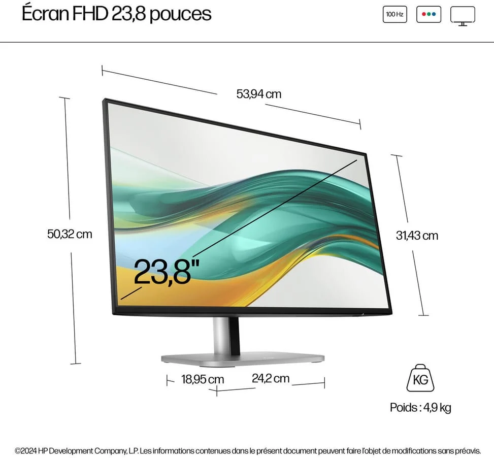 Écran PC HP 23.8" Full HD HP Series 5 Pro 524pf 9D9L6E9 — galerie 8, livraison Global Zone à Rabat