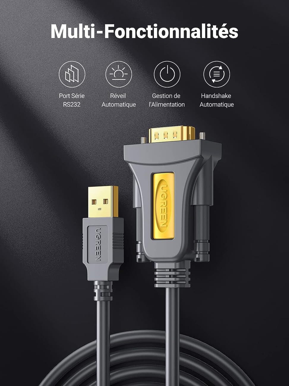 UGREEN 20211 Câble Série Ugreen Câble USB 2.0 vers RS232 DB9 Mâle - 1.5 mètre
