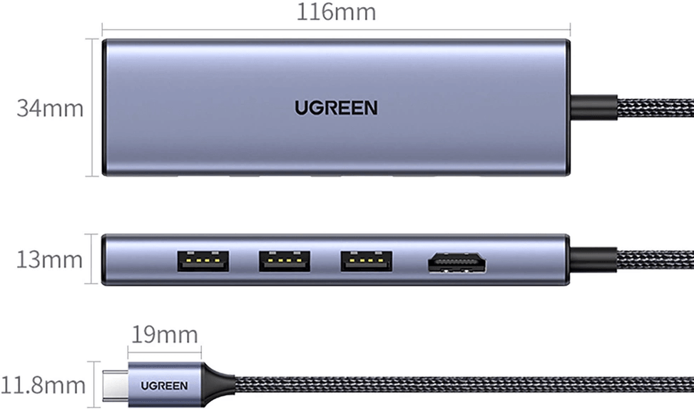 UGREEN 20956A HUB USB-C Ugreen 6 en 1 - 4K