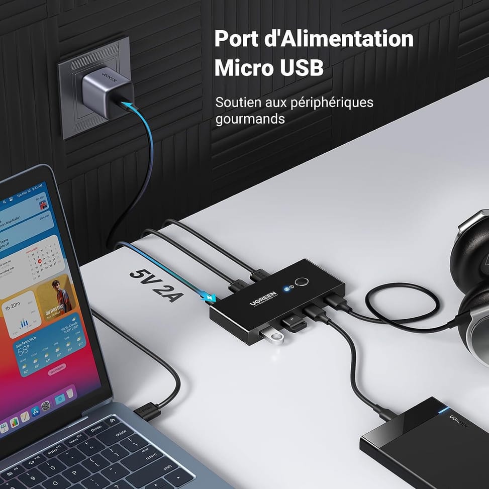 UGREEN 30768 Switch USB 3.0 Ugreen 4 Ports pour 2 PC