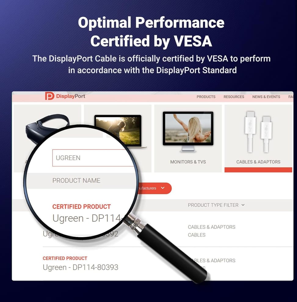 Câble UGREEN Câble Ugreen DisplayPort 1.4 Mâle vers Mâle 8K - 1 mètre 80390 vue produit galerie 2