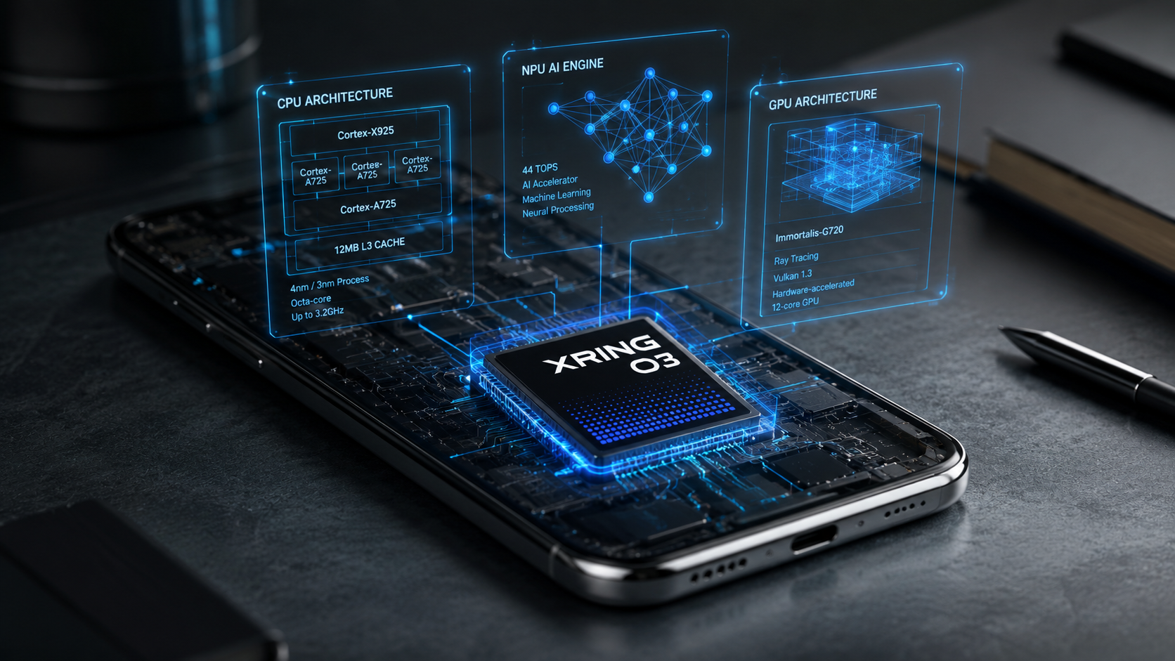 Fiche technique du Xring O3 avec CPU GPU NPU 3 nm et mémoire LPDDR6