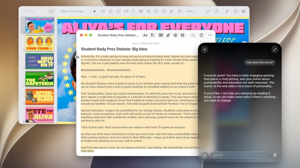 Conversation avec Siri AI, visuel Apple lié à iOS 27.2